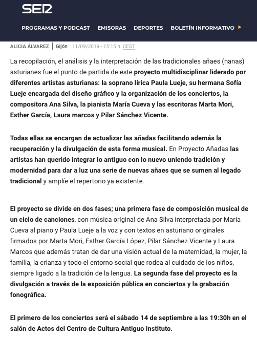 ENTREVISTA LA SER ALICIA ALVAREZ 11 SEPTIEMBRE 2019 : 2